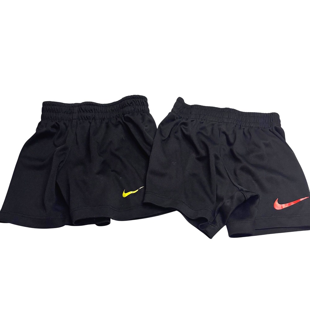 Nike Kids Dri-FIT Black Athletic Shorts Bundle 12M 18M Orange‎ Lime Swoosh 2pk
